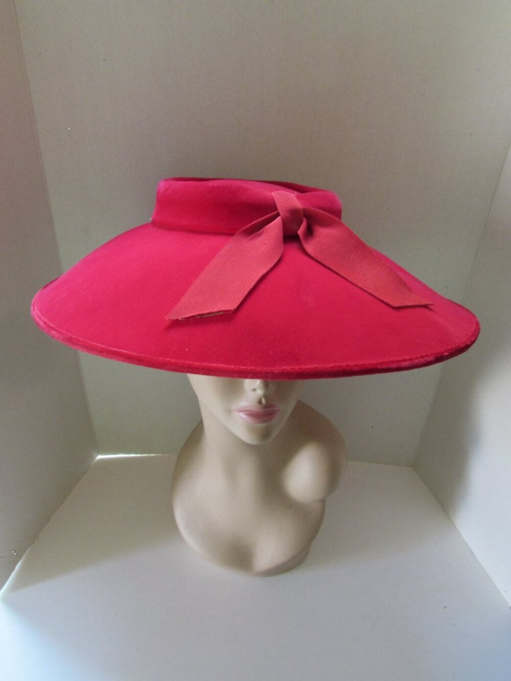 Mid Century Sunnyland Hat Cherry Red Velvet Wide Brim